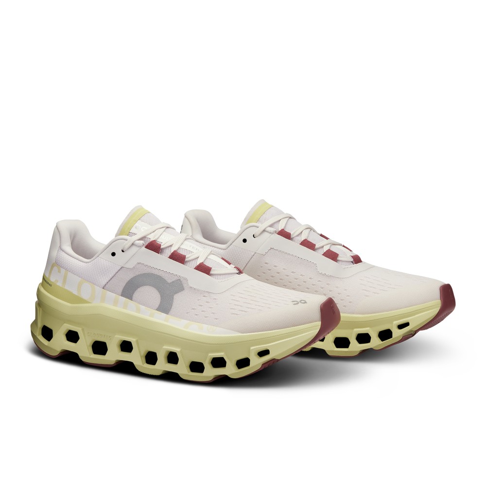 On |Women QC Cloudmonster Road Running Shoes Frost / Acacia | BH98-J3FB