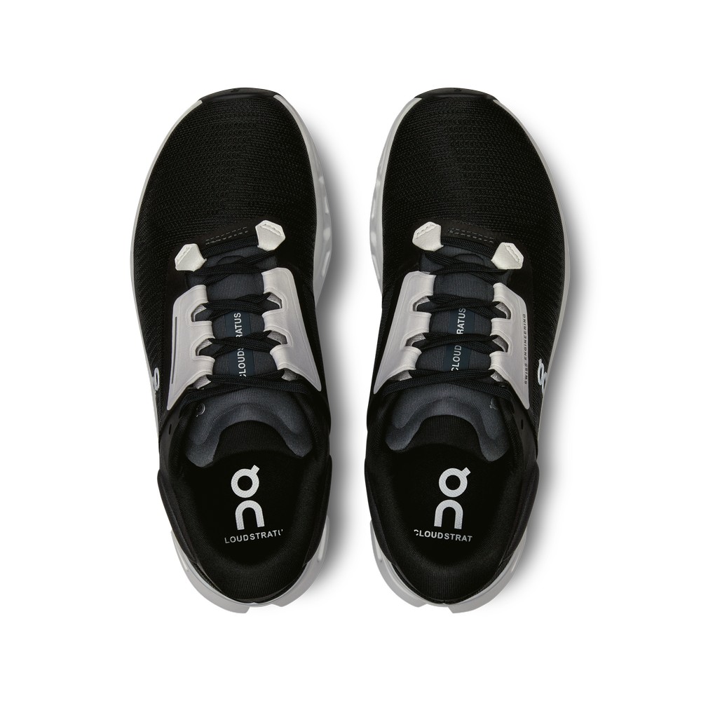 On |Women QC Cloudstratus 3 Road Running Shoes Black / Frost | SX51-H2UN