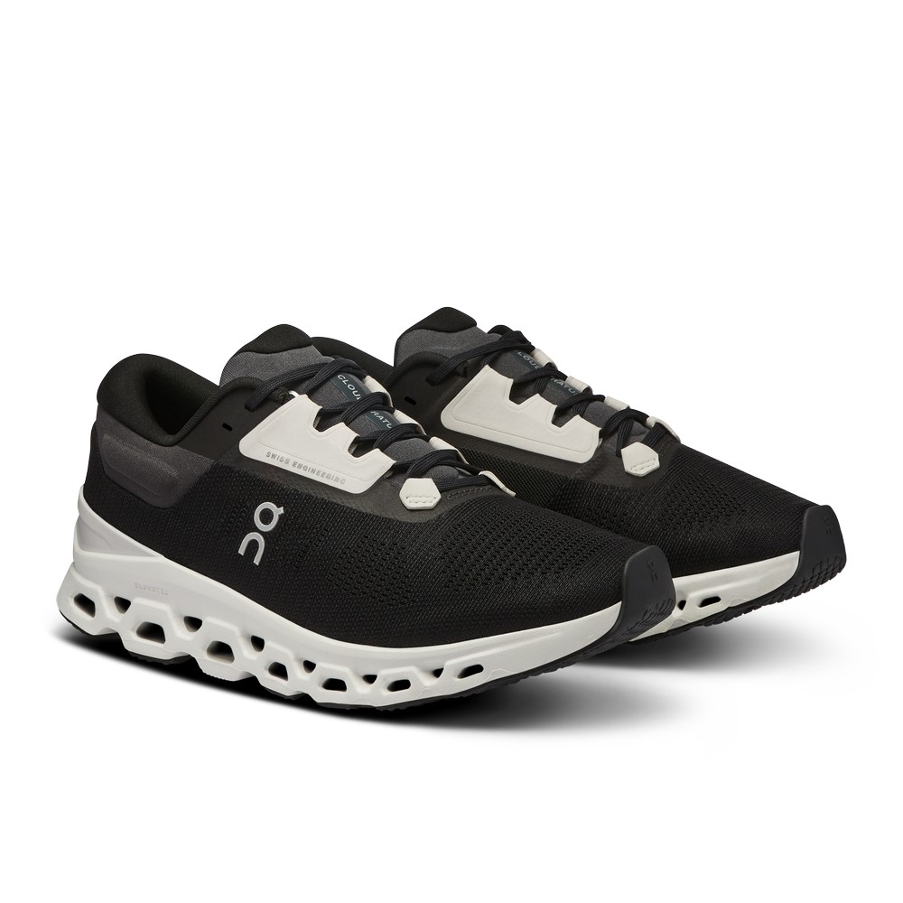 On |Women QC Cloudstratus 3 Road Running Shoes Black / Frost | SX51-H2UN