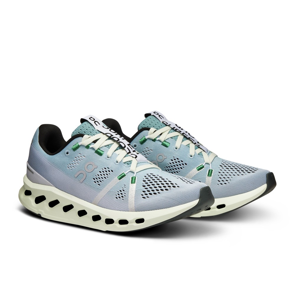 On |Women QC Cloudsurfer Road Running Shoes Mineral / Aloe | WO02-R5AI 