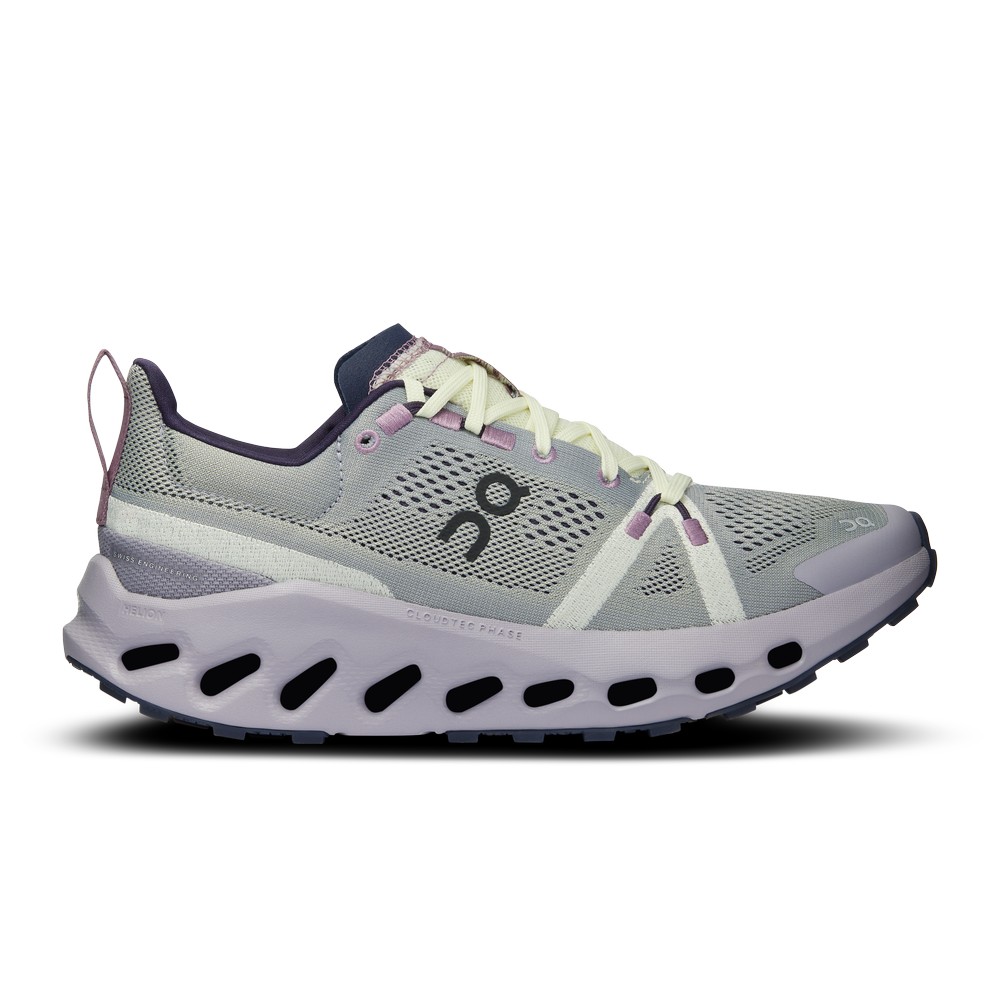 On |Women QC Cloudsurfer Trail Road Running Shoes Seedling / Lilac | MH86-H6IC