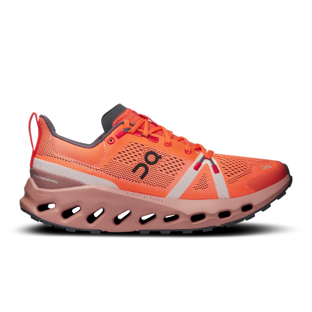 On |Women QC Cloudsurfer Trail Road Running Shoes Flame / Dustrose | FN99-X6QA