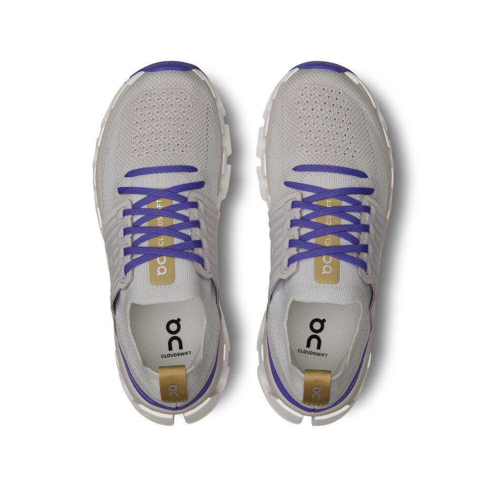 On |Women QC Cloudswift 3 Road Running Shoes White / Blueberry | CG56-Y7SQ