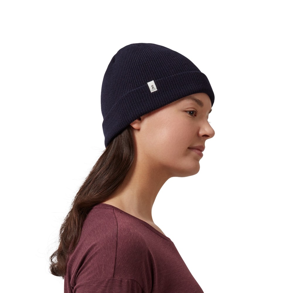 On |Women QC Merino Beanie Headwear Navy | WO64-K3LV