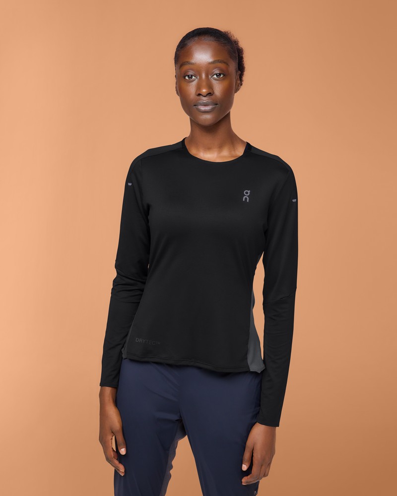 On |Women QC Performance Long-T Tops and T-shirts Black / Eclipse | LR52-X5VV