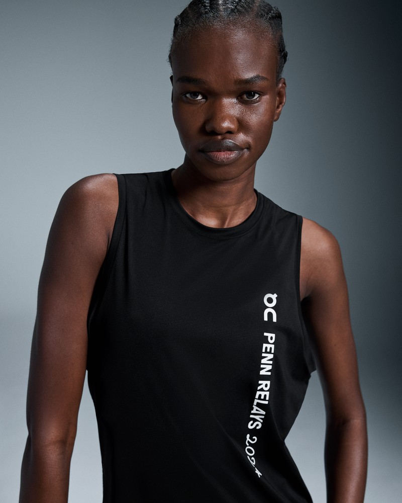 On |Women QC Singlet Penn Relays Tops and T-shirts Black | NV44-Y7UP