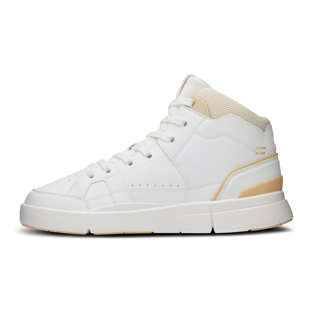 On |Women QC THE ROGER Clubhouse Mid Lifestyle Shoes White / Savannah | XX57-V5WN