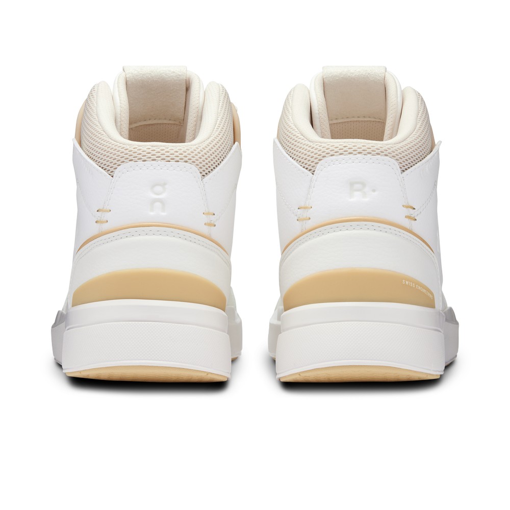 On |Women QC THE ROGER Clubhouse Mid Lifestyle Shoes White / Savannah | XX57-V5WN