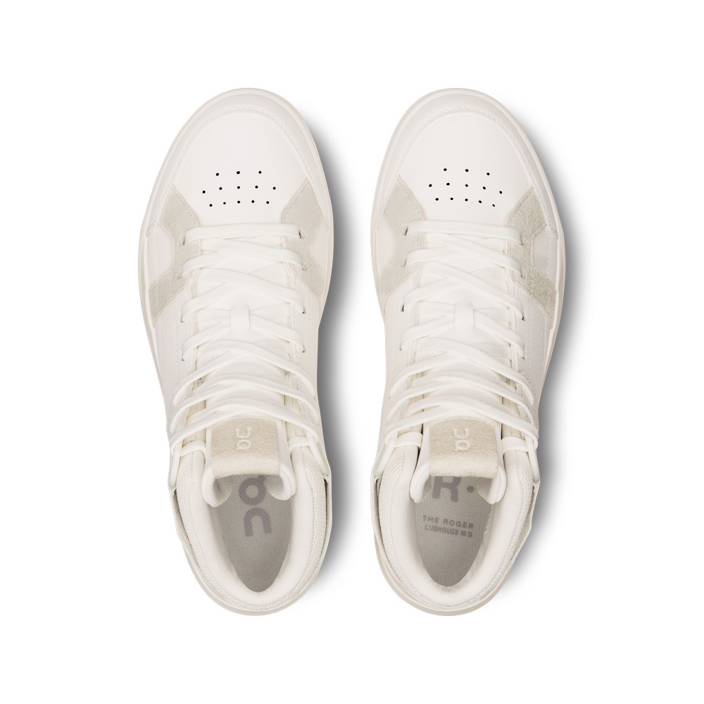 On |Women QC THE ROGER Clubhouse Mid Lifestyle Shoes White / Sand | CL84-S4XZ